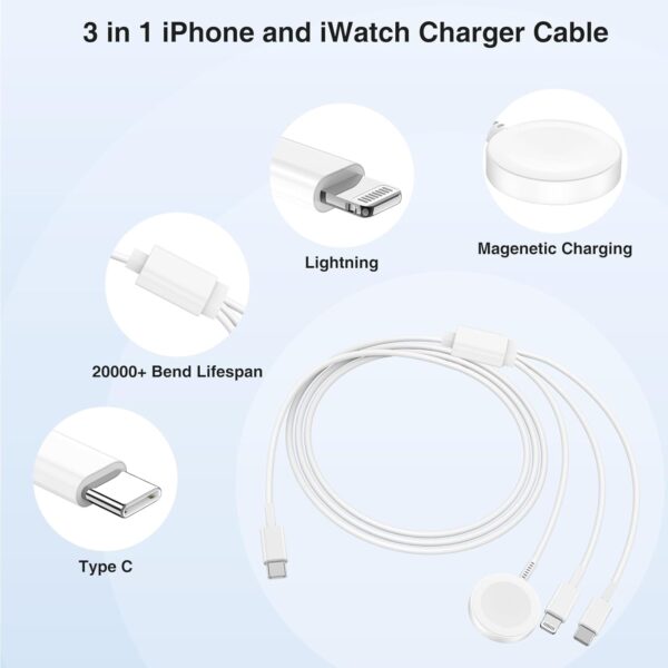 Apple Watch Charger Cable, USB C Magnetic Watch Charging Cable, 3 in 1 Apple iWatch Charging Cable 6 FT, Compatible with Apple Watch Series 9/8/7/6/SE/5/4, iPhone 15/14/13/12/11, ipad Etc. - Image 3