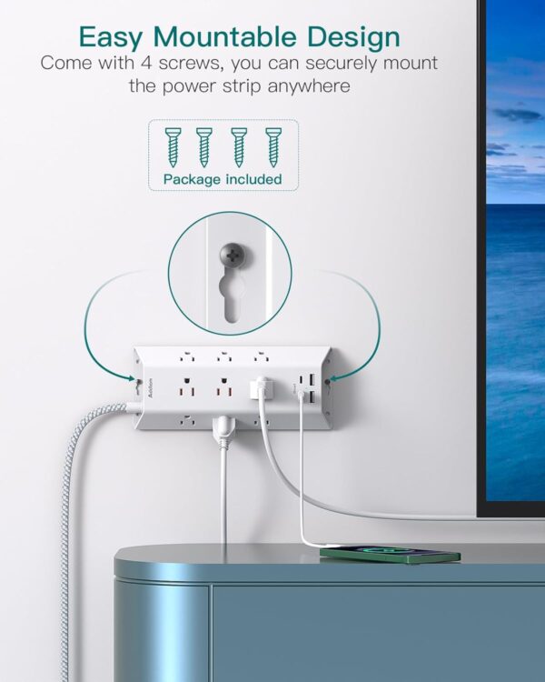 Surge Protector Power Strip, Addtam 5 ft Flat Plug Extension Cord with 4 USB Wall Charger(2 USB C Port), 9 Widely Outlets Desk Charging Station, Home Office and College Dorm Room Essentials - Image 5