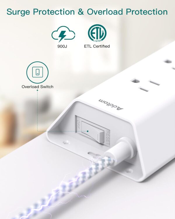 Surge Protector Power Strip, Addtam 5 ft Flat Plug Extension Cord with 4 USB Wall Charger(2 USB C Port), 9 Widely Outlets Desk Charging Station, Home Office and College Dorm Room Essentials - Image 6