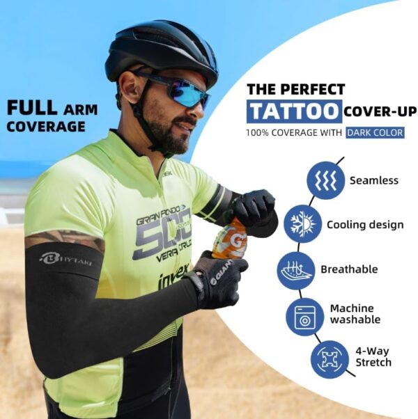 BHYTAKI Cooling Compression Arm Sleeves for Men Women,UPF50 UV Sun Protection Sleeves for Work Sport Tattoo Cover Up - Image 5