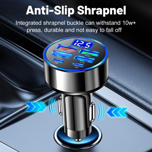 6-in-1 Multi-Port Car Charger with Voltage Detection, 2PD+3USB+QC3.0 Fast Charge Cigarette Lighter Plug Adapter Compatible with iPhone,Android,Samsung,iPad Pro and More - Image 2