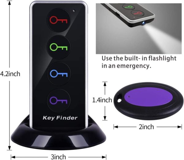 Reyke Key Finder, 80dB+ RF Item Locator Tags with 131ft. Working Range, Wireless Remote Finder Key Finder Locator for Finding Wallet Key Phone Glasses Pet Tracker, 1 RF Transmitter & 4 Receivers - Image 2