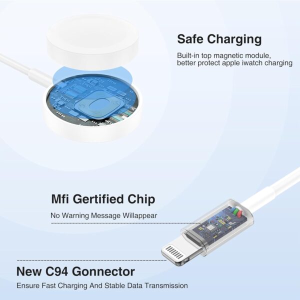 Apple Watch Charger Cable, USB C Magnetic Watch Charging Cable, 3 in 1 Apple iWatch Charging Cable 6 FT, Compatible with Apple Watch Series 9/8/7/6/SE/5/4, iPhone 15/14/13/12/11, ipad Etc. - Image 4
