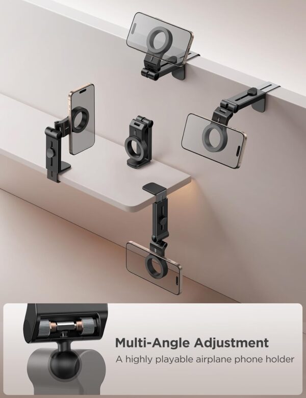 JOYROOM for Magsafe Airplane Phone Holder Travel Essentials,【𝗙𝘂𝗹𝗹 𝗔𝗻𝗴𝗹𝗲 𝗥𝗼𝘁𝗮𝘁𝗶𝗼𝗻】 Hands-Free Plane Phone Holder, Airplane Travel Accessories for iPhone 15 Pro Max & Magsafe Case - Image 5