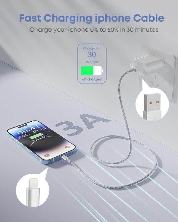 iPhone Charger [Apple MFi Certified] 3Pack 10FT Long Lightning Cable Fast Charging Nylon Braided USB Cable iPhone Charger Cord Compatible with iPhone 14 13 12 11 Pro Max XR XS X 8 7 6 Plus SE, iPad - Image 2