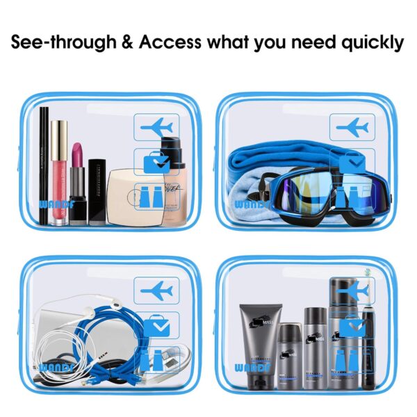 TSA Approved Clear Travel Toiletry Bag wih Zippers Carry-on Travel Accessories Quart Size Toiletries Cosmetic Pouch Makeup Bags for Men and Women (2pcs Navy Blue) - Image 5