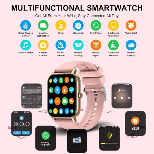 Smart Watch (Answer/Make Calls), 1.85" Smart Watches for Men Women 110+ Sport Modes Fitness Tracker with Sleep Heart Rate Monitor, Pedometer, IP68 Waterproof Fitness Watch for iOS Android, New Pink - Image 6