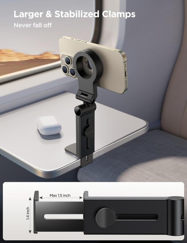 JOYROOM for Magsafe Airplane Phone Holder Travel Essentials,【𝗙𝘂𝗹𝗹 𝗔𝗻𝗴𝗹𝗲 𝗥𝗼𝘁𝗮𝘁𝗶𝗼𝗻】 Hands-Free Plane Phone Holder, Airplane Travel Accessories for iPhone 15 Pro Max & Magsafe Case - Image 4