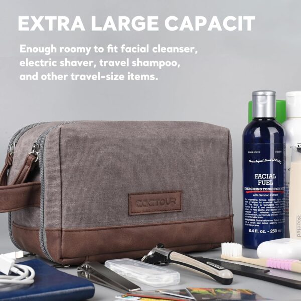 Travel Toiletry Bag for Men,Large Travel Toiletry Organizer,Leather and Canvas Mens Toiletry Bag,Dopp Kit Men,Water-resistant Hygiene Bag Shaving Bag for Travel Toiletries Accessories (Gray) - Image 7