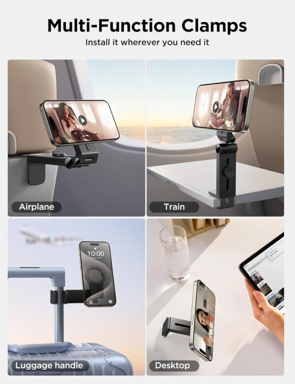 JOYROOM for Magsafe Airplane Phone Holder Travel Essentials,【𝗙𝘂𝗹𝗹 𝗔𝗻𝗴𝗹𝗲 𝗥𝗼𝘁𝗮𝘁𝗶𝗼𝗻】 Hands-Free Plane Phone Holder, Airplane Travel Accessories for iPhone 15 Pro Max & Magsafe Case - Image 6