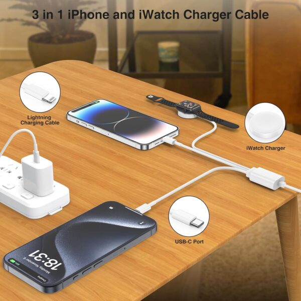 Apple Watch Charger Cable, USB C Magnetic Watch Charging Cable, 3 in 1 Apple iWatch Charging Cable 6 FT, Compatible with Apple Watch Series 9/8/7/6/SE/5/4, iPhone 15/14/13/12/11, ipad Etc. - Image 2