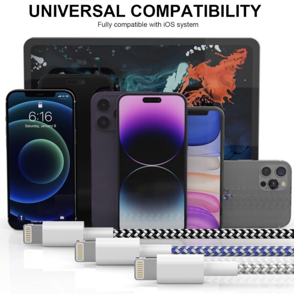 6Pack(3/3/6/6/6/10FT)[Apple MFi Certified] iPhone Charger Lightning Cable Fast Charging iPhone Charger Cord Nylon Braided for iPhone14/13/12/11Pro Max/XS MAX/XR/XS/X/8/7Plus iPad AirPods - Image 7