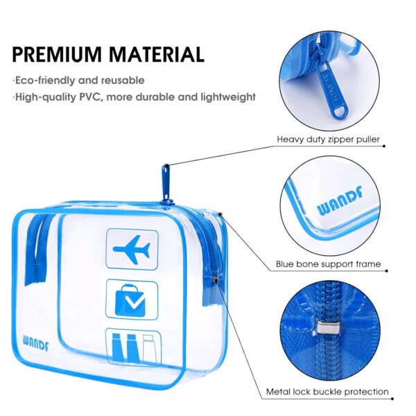 TSA Approved Clear Travel Toiletry Bag wih Zippers Carry-on Travel Accessories Quart Size Toiletries Cosmetic Pouch Makeup Bags for Men and Women (2pcs Navy Blue) - Image 3