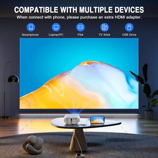 Mini Projector, VISSPL Full HD 1080P Video Projector, Portable Outdoor Projector with Tripod, Kids Gift, Home Theater Movie Phone Projector Compatible with Android/iOS/Windows/TV Stick/HDMI/USB - Image 6