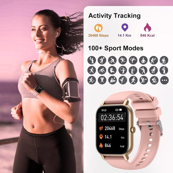 Smart Watch (Answer/Make Calls), 1.85" Smart Watches for Men Women 110+ Sport Modes Fitness Tracker with Sleep Heart Rate Monitor, Pedometer, IP68 Waterproof Fitness Watch for iOS Android, New Pink - Image 4