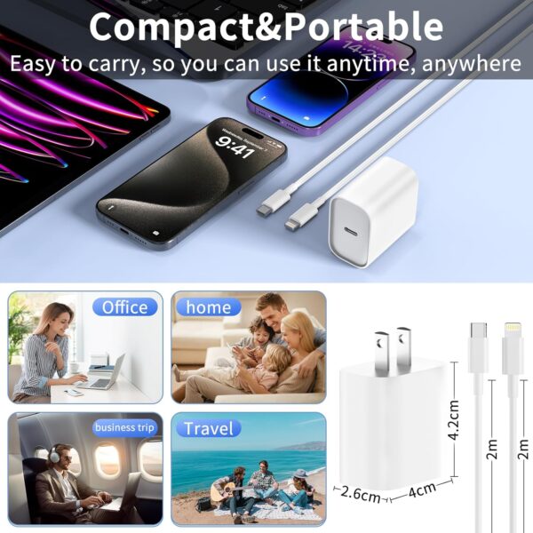 USB C Charger for iPhone 14 13 12 11 Charger, 3Pack 20W USB C Fast Charger Plug Power Adapter with 6FT Type C to Lightning Cable - Image 7