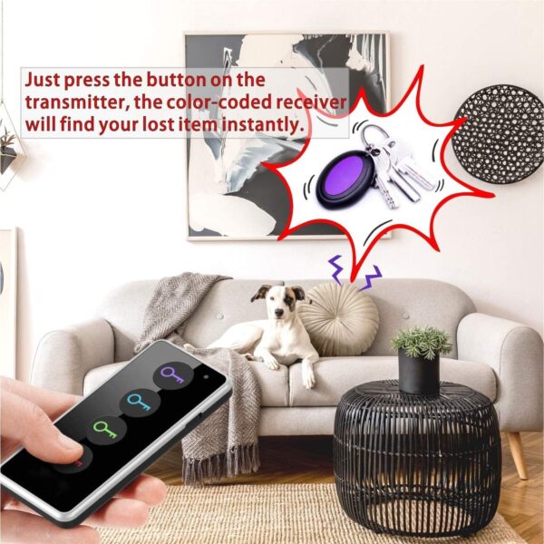 Reyke Key Finder, 80dB+ RF Item Locator Tags with 131ft. Working Range, Wireless Remote Finder Key Finder Locator for Finding Wallet Key Phone Glasses Pet Tracker, 1 RF Transmitter & 4 Receivers - Image 3