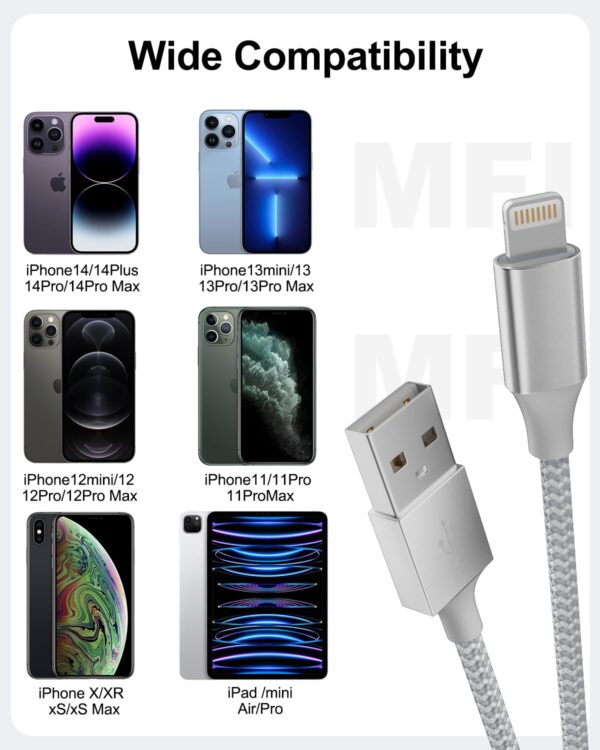iPhone Charger [Apple MFi Certified] 3Pack 10FT Long Lightning Cable Fast Charging Nylon Braided USB Cable iPhone Charger Cord Compatible with iPhone 14 13 12 11 Pro Max XR XS X 8 7 6 Plus SE, iPad - Image 7