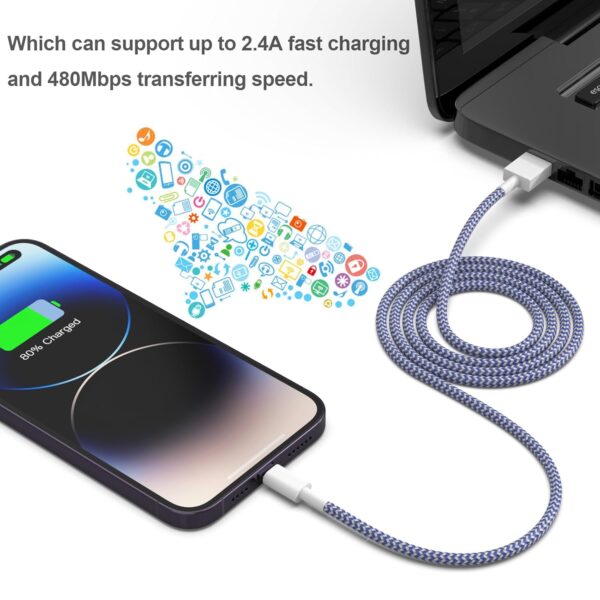 6Pack(3/3/6/6/6/10FT)[Apple MFi Certified] iPhone Charger Lightning Cable Fast Charging iPhone Charger Cord Nylon Braided for iPhone14/13/12/11Pro Max/XS MAX/XR/XS/X/8/7Plus iPad AirPods - Image 3