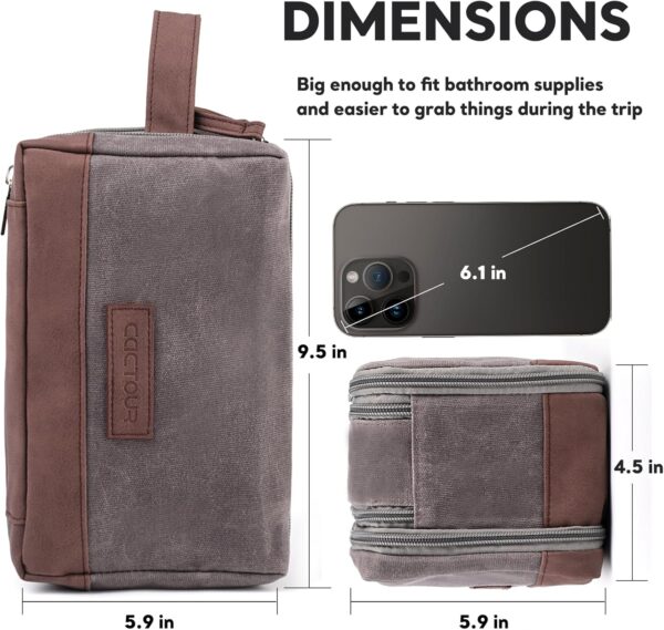 Travel Toiletry Bag for Men,Large Travel Toiletry Organizer,Leather and Canvas Mens Toiletry Bag,Dopp Kit Men,Water-resistant Hygiene Bag Shaving Bag for Travel Toiletries Accessories (Gray) - Image 4