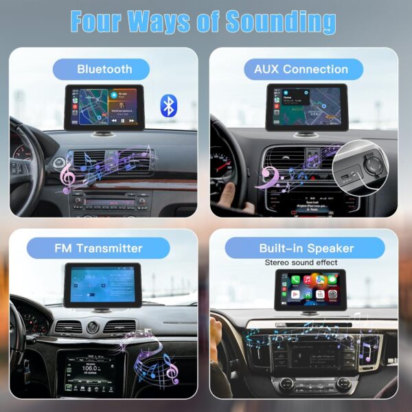 CARABC 7" Wireless CarPlay & Wireless Android Auto Touch Screen Car Radio - Portable Dash Mount Adapter with GPS Navigation, Mirror Link, HD LRV, FM/AM, Voice Control - Black - Image 4