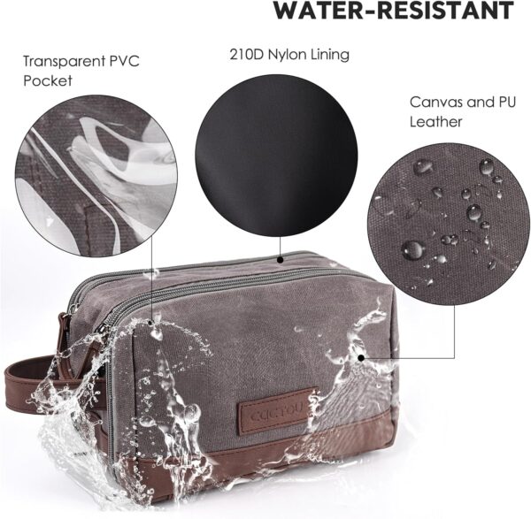 Travel Toiletry Bag for Men,Large Travel Toiletry Organizer,Leather and Canvas Mens Toiletry Bag,Dopp Kit Men,Water-resistant Hygiene Bag Shaving Bag for Travel Toiletries Accessories (Gray) - Image 5