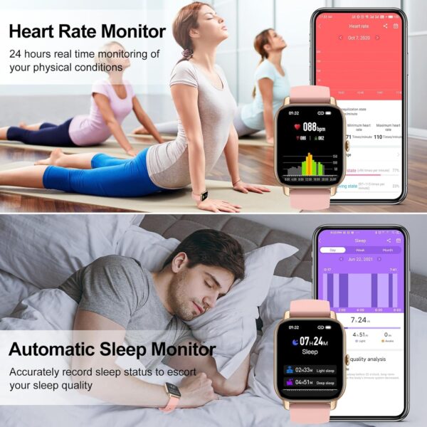Smart Watch (Answer/Make Calls), 1.85" Smart Watches for Men Women 110+ Sport Modes Fitness Tracker with Sleep Heart Rate Monitor, Pedometer, IP68 Waterproof Fitness Watch for iOS Android, New Pink - Image 3