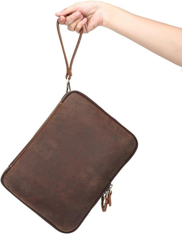 LANNSYNE Full Grain Leather Travel Cable Accessories Bag, Electronic Organizer Carry Case Double Layer Storage Case for Charger, Phone, Power Bank, Cables - Image 5