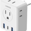 European travel Essentials Travel Adapter,UWIWUTEI Type c Travel Plug Adapter with 3 USB Ports (2 USB A & 1 USB C) and 4 AC Outlets, Type C Travel Adapter for US to Europe Iceland Spain Italy France