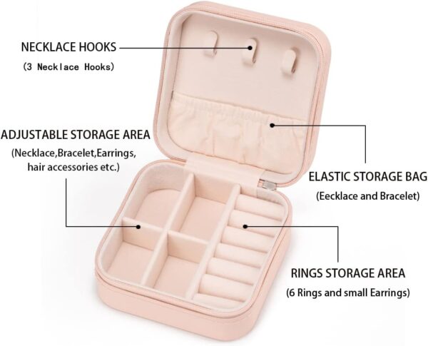 Mini Jewelry Travel Case,Small Jewelry Box,Traveling Jewelry Organizer,Portable Jewellery Storage Holder for Rings Earrings Necklace Bracelet Bangle for Girls Women(Pink - 1 pack) - Image 4