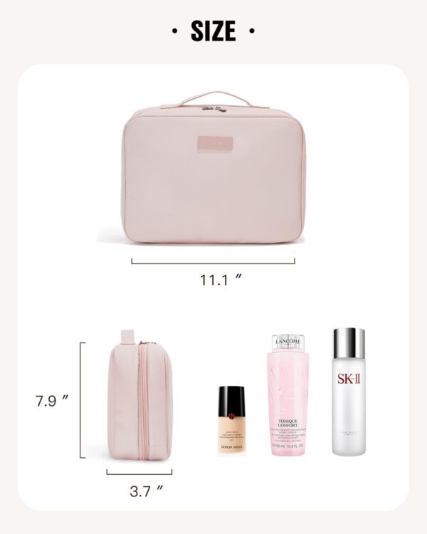 Travel Toiletry Bag with Hanging Hook, Portable Makeup Cosmetic Bags for Women, Water-Resistant Full-Size Travel Accessories (Pink) - Image 6