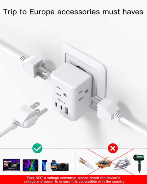 2 Pack European Travel Plug Adapter, International Power Plug Adapter with 3 Outlets 3 USB Charging Ports(2 USB C), Type C Plug Adapter Travel Essentials to Most Europe EU Spain Italy France Germany - Image 4