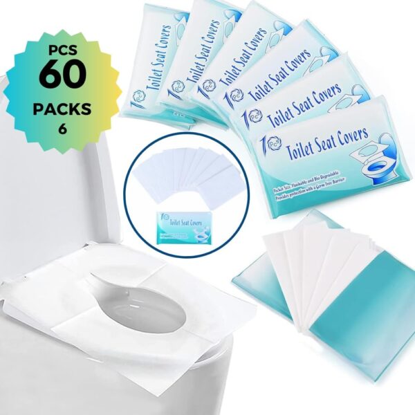 Disposable Toilet Seat Covers (60 Pack) - XL for Kids and Adults, 100% Biodegradable, Essential Travel Accessories for Airplane, Camping,Trip, Hotel, School, Work, provides personal safety and hygiene - Image 2
