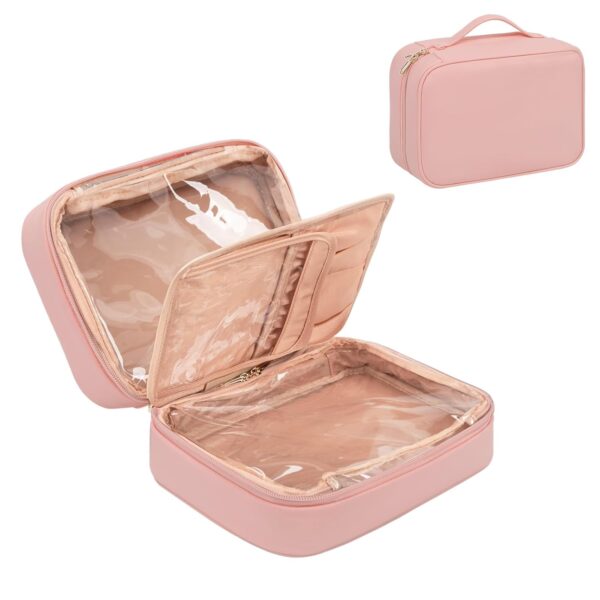 OCHEAL Makeup Bag, Makeup Travel Bag Large Capacity Waterproof Cosmetic Organizer Bag with Makeup Brush Compartment & Handle for Women Girls Travel Toiletry Accessories-Pink - Image 8