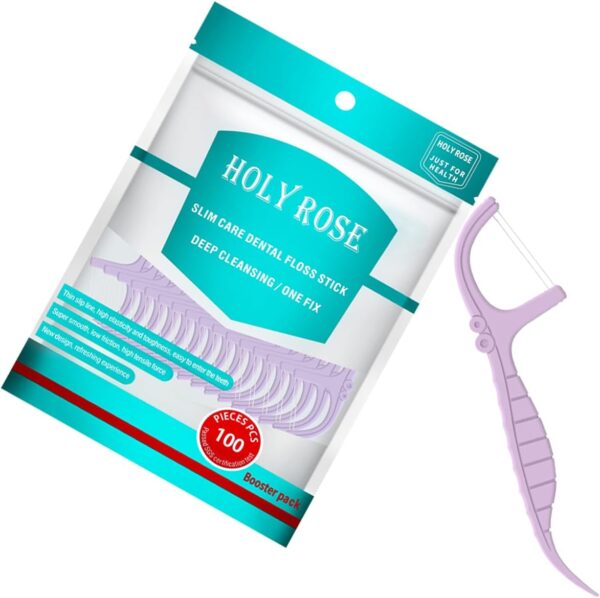 Holy Rose Portable Dental Floss Picks Dispenser - 220 Count Twin-Line Mint Flossers, Bagged Super Tuffloss, Double-line Design Action System for Superior Clean, Compact Design for Easy Storage - Image 3