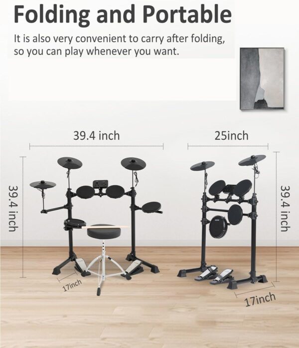 Electronic Drum Set,Electric Drum Set for Beginner with 150 Sounds,Drum Set With 4 Quiet Electric Drum Pads,2 Switch Pedal,Drum Throne,Drumsticks,On-Ear Headphones - AED-400 - Image 4