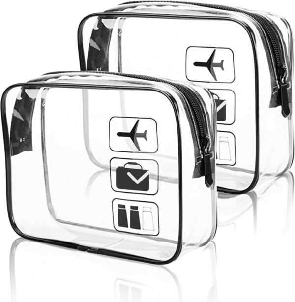 2 Pack TSA Approved Toiletry Liquids Bag, Travel Clear Toiletry Bag with Zipper and TSA Aviation Logo, Carry-on Travel Accessories | Quart Size | Cosmetic Pouch Makeup Travel Bags for Women/Men