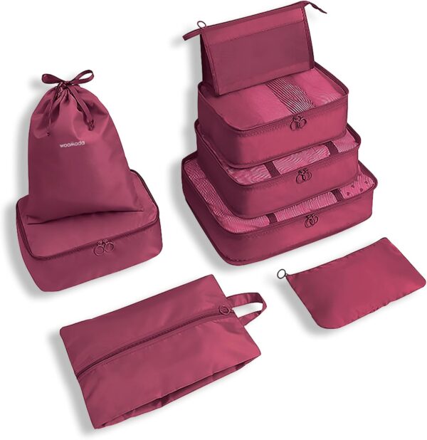 WOOMADA 8 Set Packing Cubes for Suitcases Travel Essentials Luggage Organizer for Travel Accessories Shoe Bag Tioletry Bag Laundry Bag (maroon)