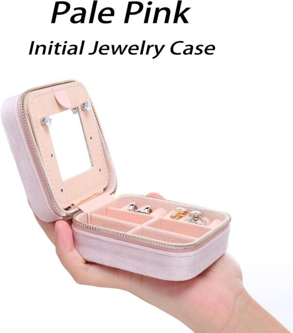 Travel Jewelry Case Organizer for Girls Women | Small Letter Jewelry Case Mini Mirror Jewelry Box | Portable Jewelry Box for Little Girls | Teen Girl Birthday Christmas Gifts (Pink, Letter S) - Image 3