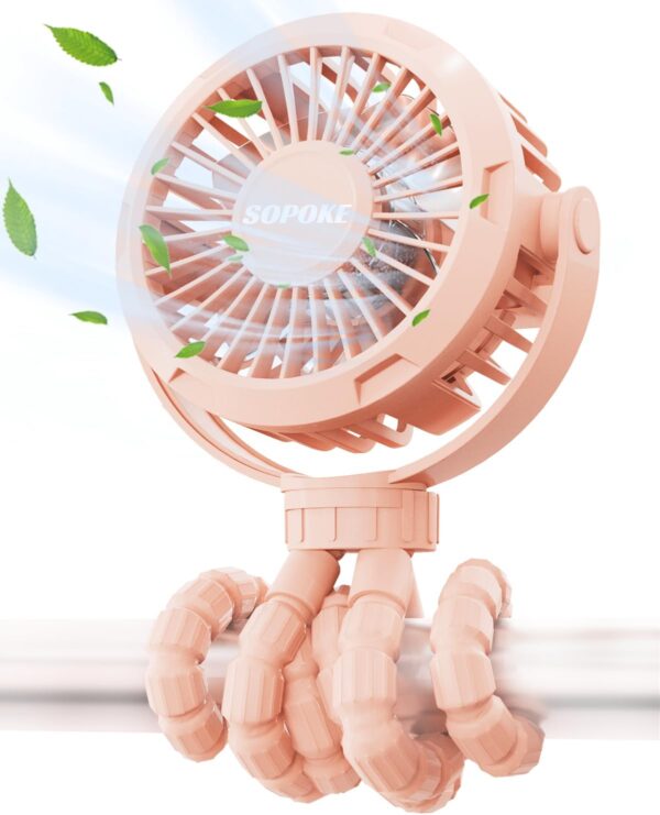 Mini Portable Baby Stroller Fan,3 Speed Personal Handheld Fan,Battery Operated Rechargeable 360° Flexible Tripod Cooling Fan, Suitable for Car Seat Crib Treadmill Golf Cart Travel(Pink)