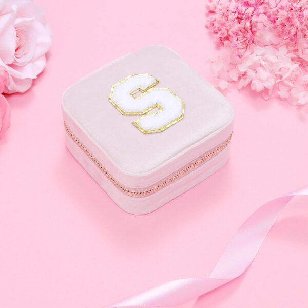 Travel Jewelry Case Organizer for Girls Women | Small Letter Jewelry Case Mini Mirror Jewelry Box | Portable Jewelry Box for Little Girls | Teen Girl Birthday Christmas Gifts (Pink, Letter S) - Image 7