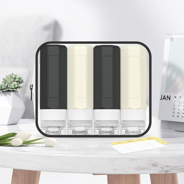Travel Bottles for Toiletries, 3oz Tsa Approved Travel Size Containers, BPA Free Leak Proof Travel Containers for Toiletries, Refillable Travel Accessories for Shampoo Conditioner Black-white - Image 7