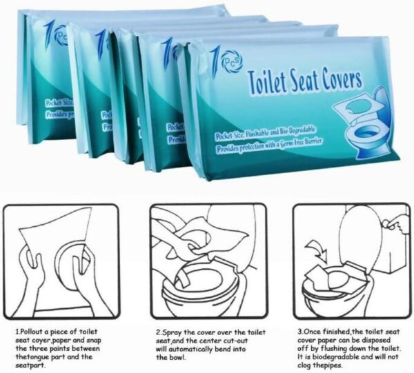 Disposable Toilet Seat Covers (60 Pack) - XL for Kids and Adults, 100% Biodegradable, Essential Travel Accessories for Airplane, Camping,Trip, Hotel, School, Work, provides personal safety and hygiene - Image 7