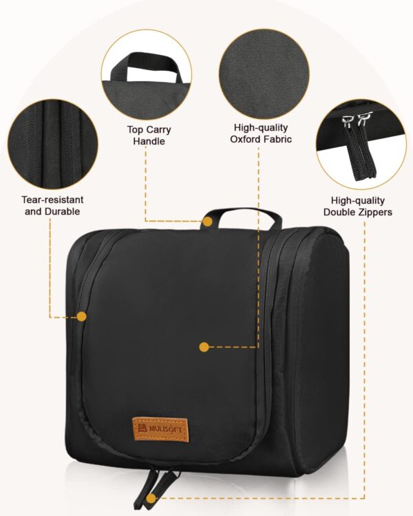 MULISOFT Toiletry Bag for Women and Men, Water-resistant Travel Makeup Bag with Hanging Hook, Compact Travel Toiletry Organizer Bag, Makeup Organizer Bag for Cosmetics, Dopp Kit Shaving Bag, Black - Image 7