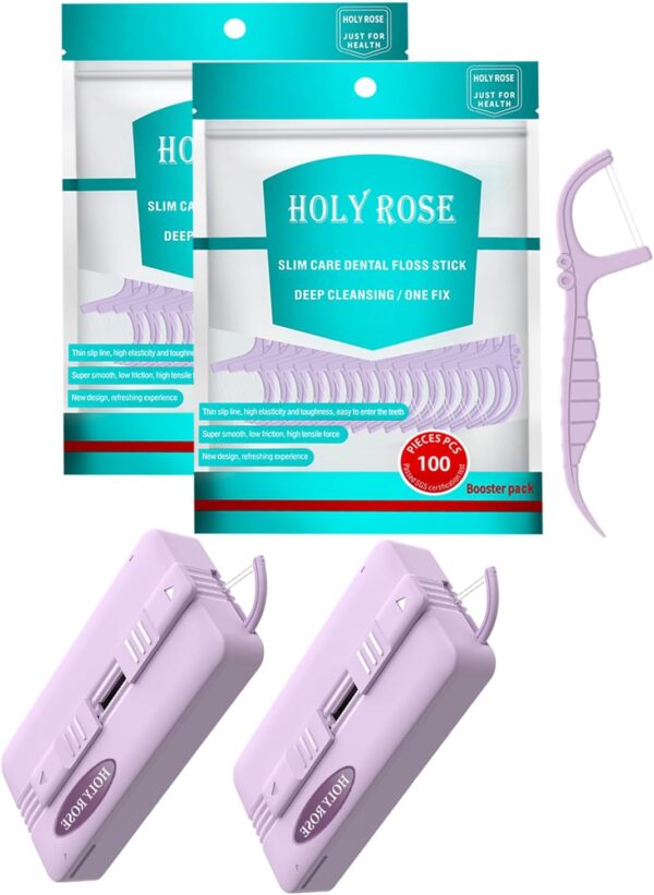 Holy Rose Portable Dental Floss Picks Dispenser - 220 Count Twin-Line Mint Flossers, Bagged Super Tuffloss, Double-line Design Action System for Superior Clean, Compact Design for Easy Storage