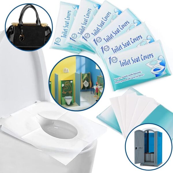 Disposable Toilet Seat Covers (60 Pack) - XL for Kids and Adults, 100% Biodegradable, Essential Travel Accessories for Airplane, Camping,Trip, Hotel, School, Work, provides personal safety and hygiene - Image 4