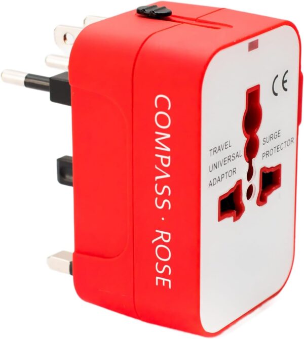 Universal Travel Adapter, European Travel Plug Adapter, UK Travel Adapter Type C and USB Ports,100-250V Output, International Travel Adapter in Red and White