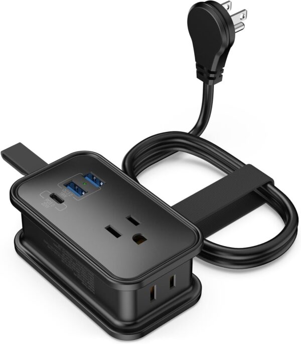 Portable Travel Power Strip with USB Ports, 3ft Travel Extension Cord with Multiple Outlets, 3 AC Outlets + 2 USB + 1 Fast-Charging USB-C, No Surge Travel Power Strip for Cruise Ship Home Office Black - Image 2