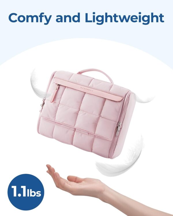 BAGSMART Travel Toiletry Bag, Lightweight Full-open Hanging Toiletry Bag for Women, Puffy Cosmetic Makeup Bag Organizer with Handle for Accessories, Essentials, Toiletries (Pink) - Image 4