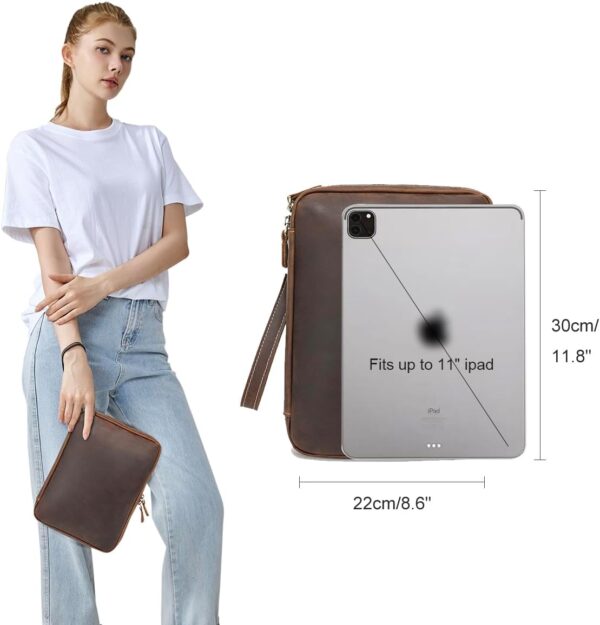 LANNSYNE Full Grain Leather Travel Cable Accessories Bag, Electronic Organizer Carry Case Double Layer Storage Case for Charger, Phone, Power Bank, Cables - Image 2